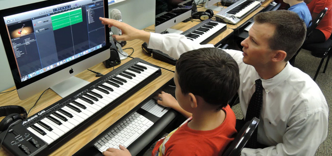 Westbridge Academy Facilities - Music Studio, special education teacher working with students