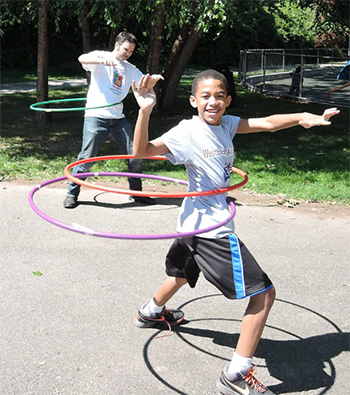 Student hula-hooping at Westbridge Academy, Bloomfield NJ