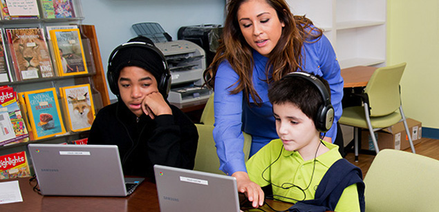 Westbridge Academy students on computers with teacher - special education Bloomfield NJ