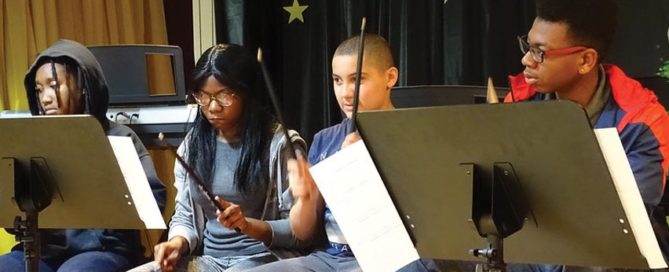 Student drumming ensemble performance at Westbridge Academy