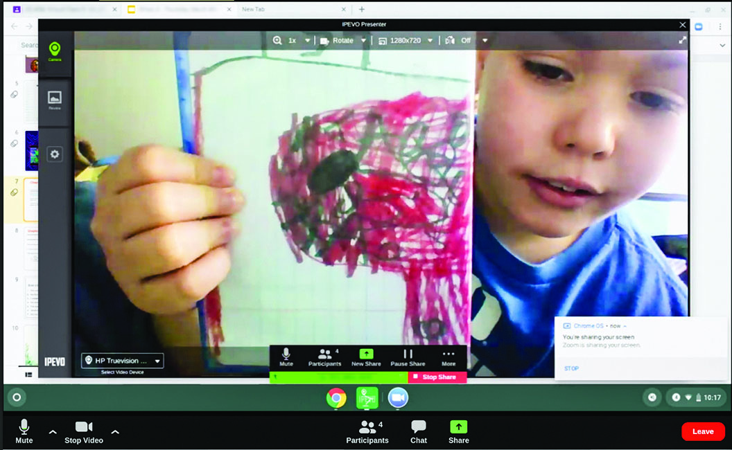 Westbridge Academy students sharing artwork while working virtually with staff and other students