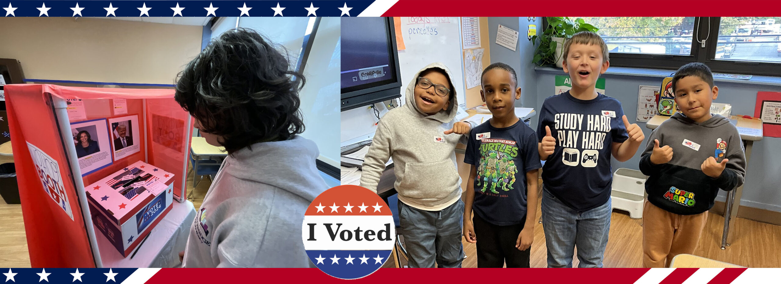 Westbridge Academy students participating in mock elections on Election Day 2024, and learning about civics and elections.