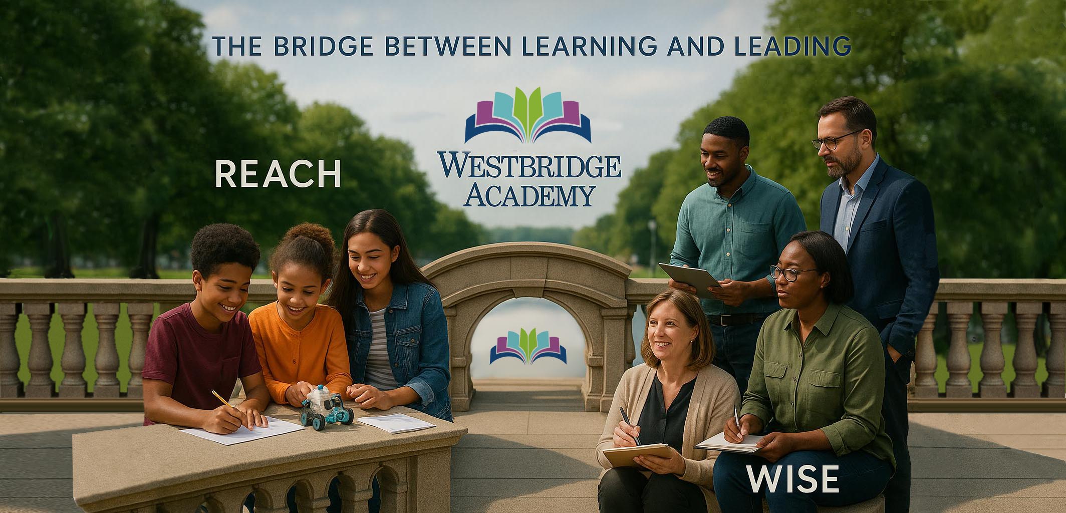 Westbridge Academy website Banner, students working and instructors supervising
