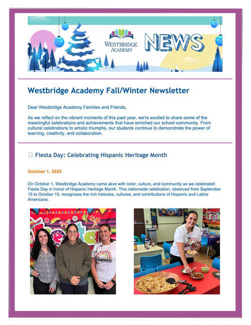 Westbridge Academy 2025 Fall & Winter Newsletter